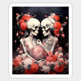 Happy Halloween: Halloween Skeletons in Love on a Dark Background Magnet